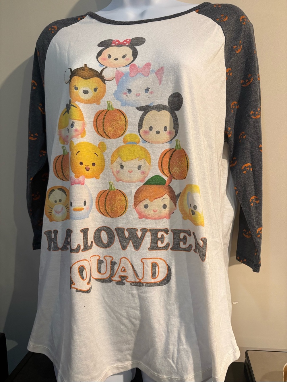 Disney Halloween Squad Raglan Tee - White & Dark Gray with Orange Accents
